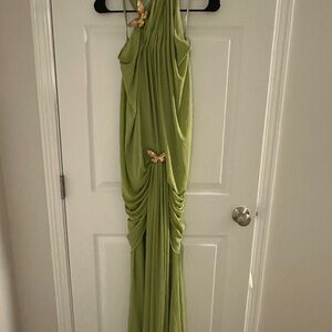 Chic Lime Green Maxi Dress with Butterfly Accents